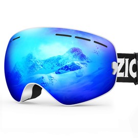 ZIONOR XMINI Kids Ski Snowboard Snow Goggles Detachable Lens UV Protection Anti-fog for Child Boys Girls Youth (VLT 23% White Frame Grey Revo Blue Lens)