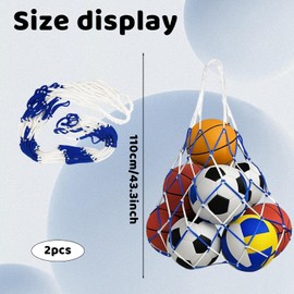 KxrTpx 2 Pack Ball Bags, Large Basketball Net Replacement, Portable Volleyball Net for Storage, Blue and White Football Bag for Balls, 110 Cm Ball Net for Sports Equipment