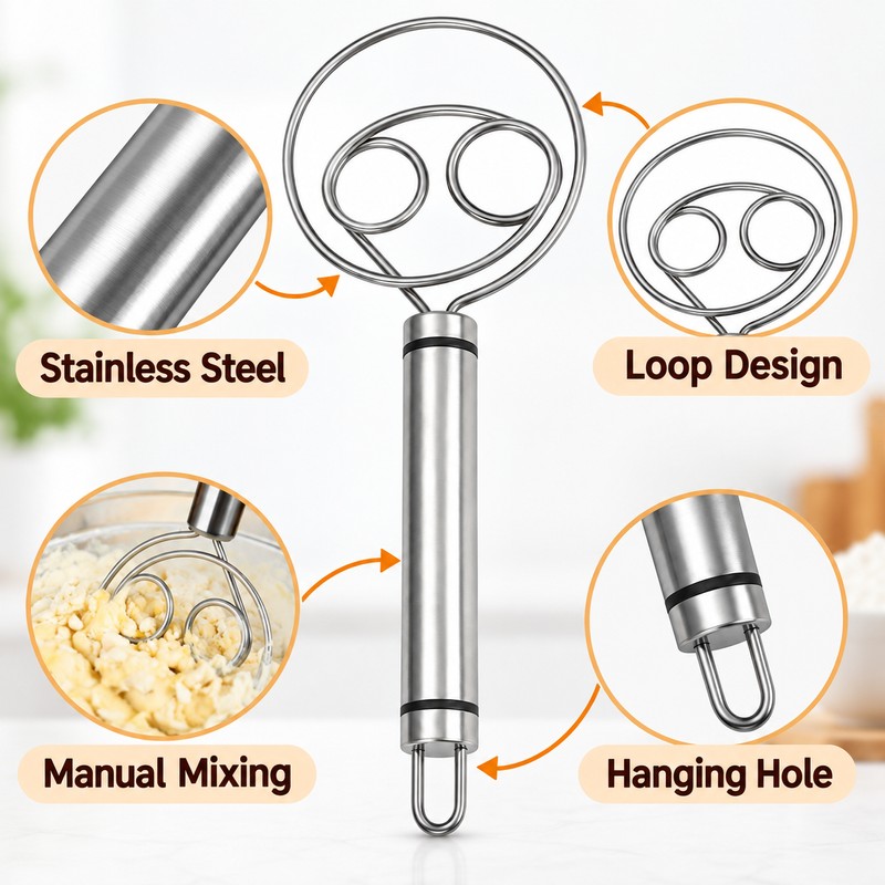 Stainless Steel Dough Whisk for Bread & Baking –Manual Dough