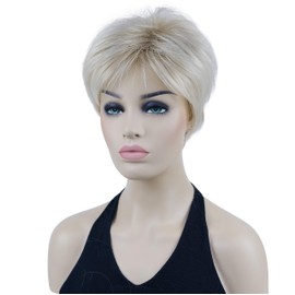 Lydell 6" Short Straight Layered Shaggy Full Synthetic Wig Classic Cap (15BT613 Blonde Mix)