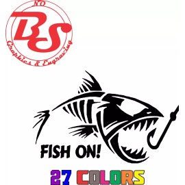 noBS graphics 6" Fish On Skeleton Hook Fishing Vinyl Decal Lake River Ocean Salt Water noBS - 6", Fish on Skeleton