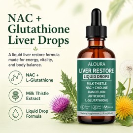 Liver Restore Drops, Complete Liver Support to Restore Energy and Vitality, Liquid Supplement with L-Glutathione, Milk Thistle, Dandelion Root & Choline, 2 Fl Oz