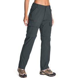 Womens Hiking Pants Convertible Quick Dry Stretch Lightweight Zip Off Outdoor Safari Pants with Cargo Pockets,2195,Black Grey,6