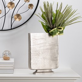 Torre & Tagus Lyra Etched Aluminum Flat Urn Vase (13-Inch Height, Pewter)