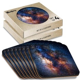 8 x Square Coasters - Milky Way Galaxy Stars Space Sky Cork Backed MDF Glossy Tea Coffee Accessory #51456