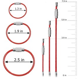 GTIWUNG 30 pieces 10/15/20 cm coloured steel wire keychain, key ring, cable loops, stainless steel gear, key ring made of wire rope with screw lock, Aluminium