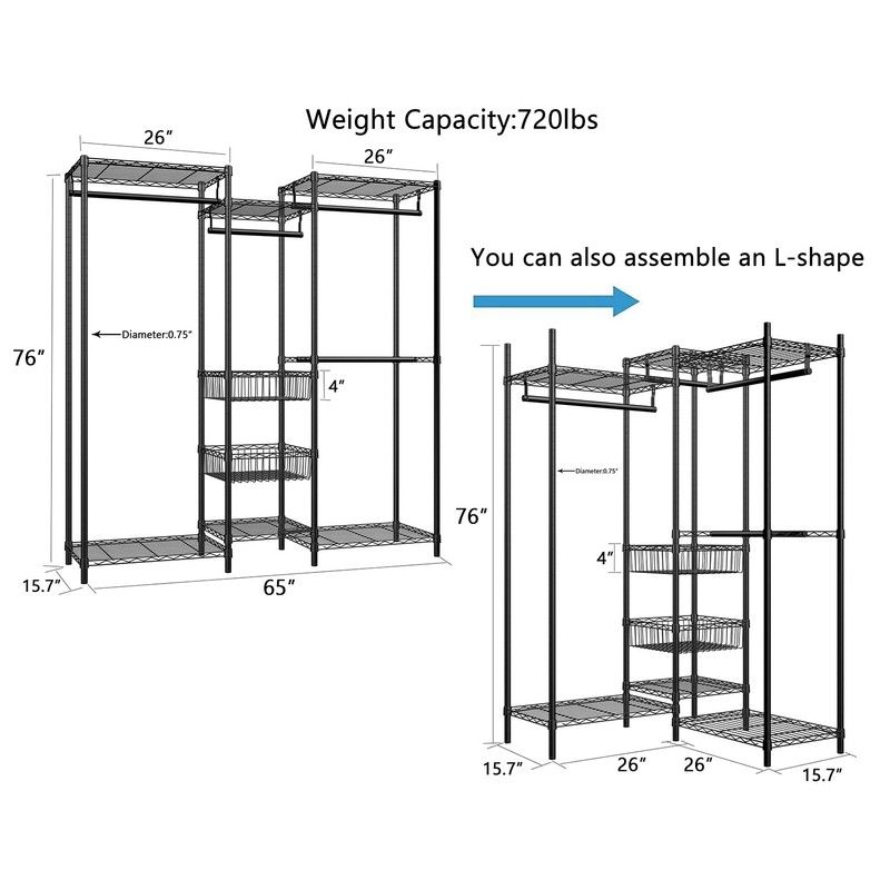 Xiofio 6 Tiers Heavy Duty Clothes Rack with Hanging Rods,Metal