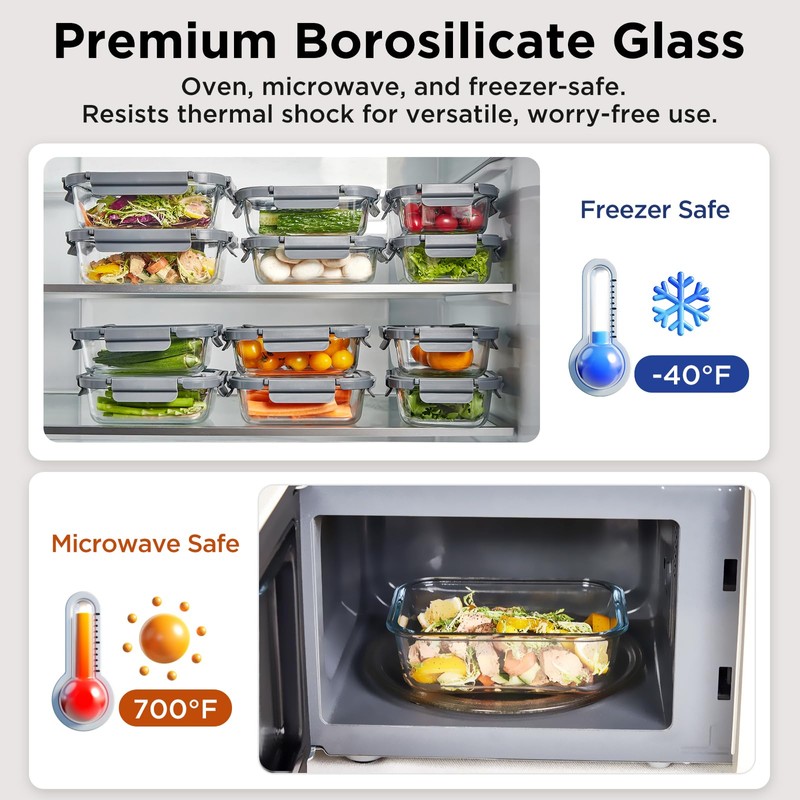 Spreccio Glass Food Storage Containers with Lids, 5 Pack of