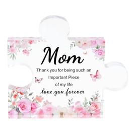 One Piece Unique Acrylic Mom Gift Sign Elegant Vivid Flower Unique Mom Birthday Gift Mum Gifts Puzzle-Shaped Decoration Desktop for Mom Gifts