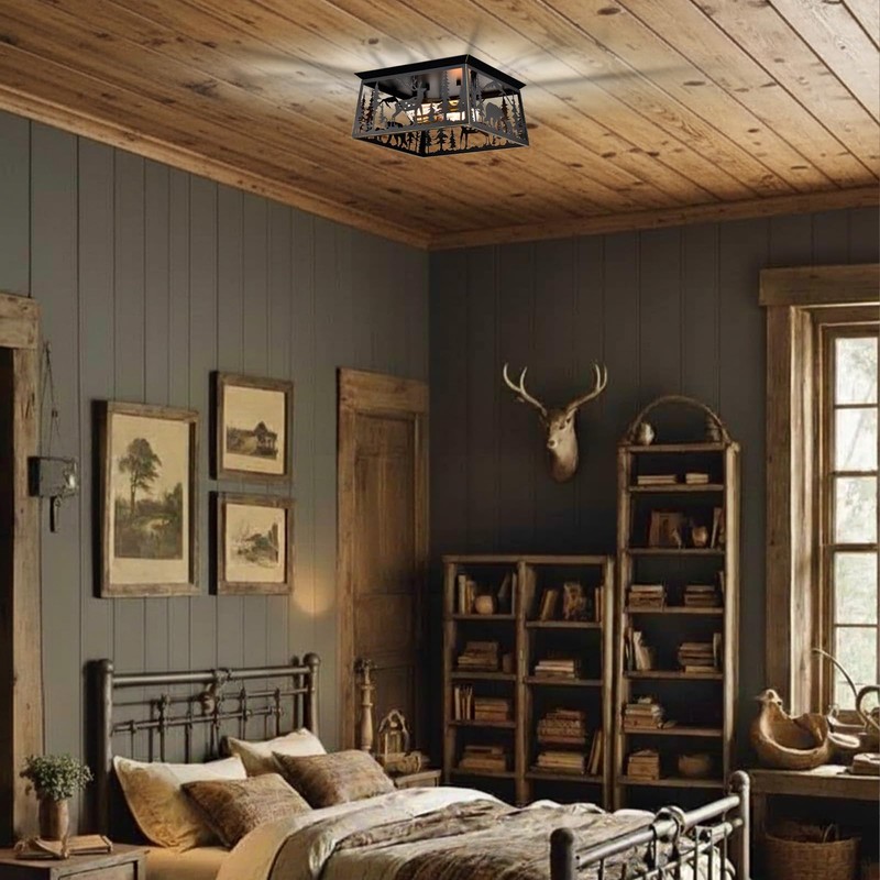 Farmhouse Flush Mount Ceiling Light,Deer Bear Rustic Kitchen Lighting Fixtures