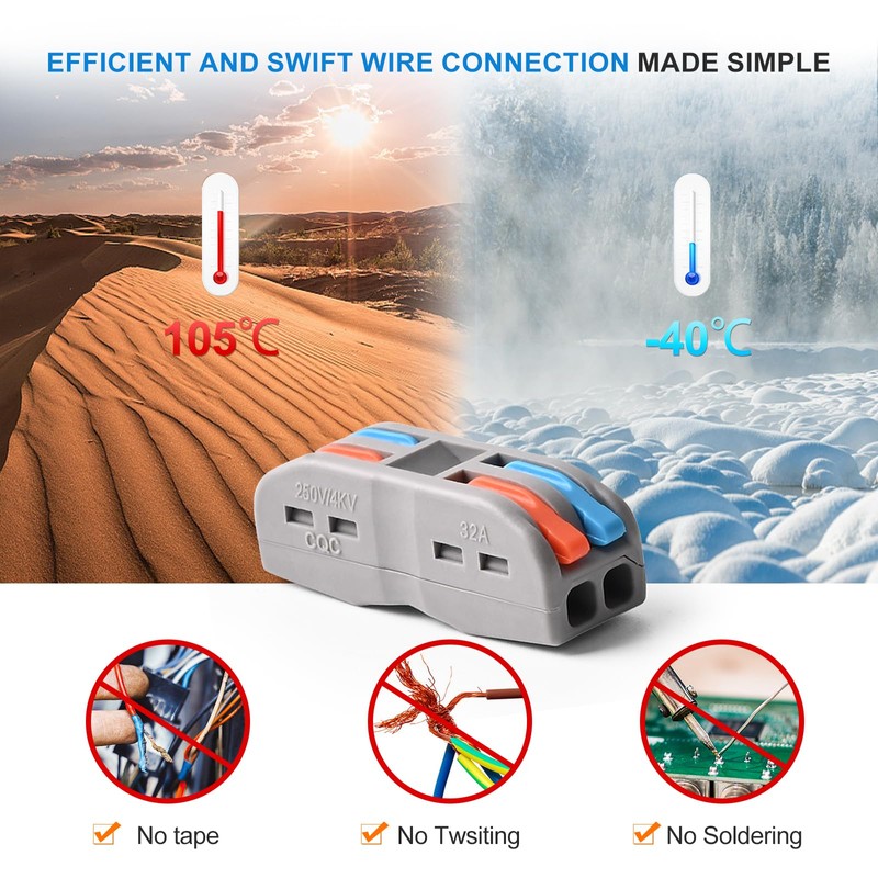 Wire Connectors Nuts, 50pcs 2 Conductor Compact Splicing Wire Connectors,