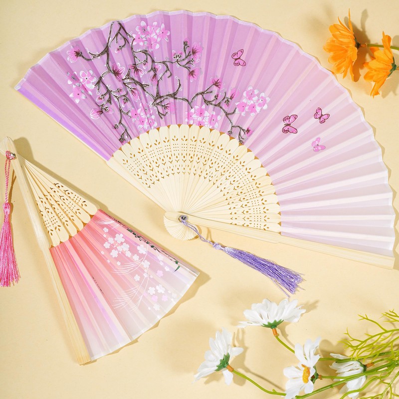Bantoye 2 Pieces Handheld Fans Silk Folding with Frames for