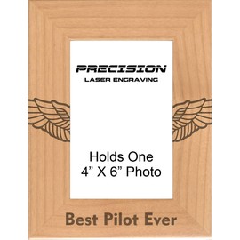 Best Pilot Ever Engraved Natural Wood Picture Frame with Wings