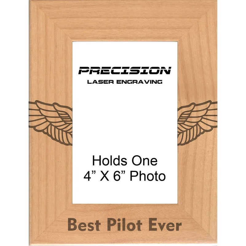 Best Pilot Ever Engraved Natural Wood Picture Frame with Wings