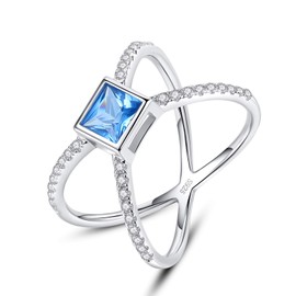 VIKI LYNN Blue CZ Criss Cross X Rings for Women 925 Sterling Silver Band Ring Size Q