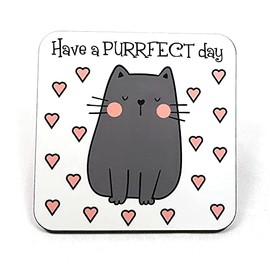 Cat Design Novelty Coaster with Feel Good Message - Unique Fun Birthday Gift - Made in UK