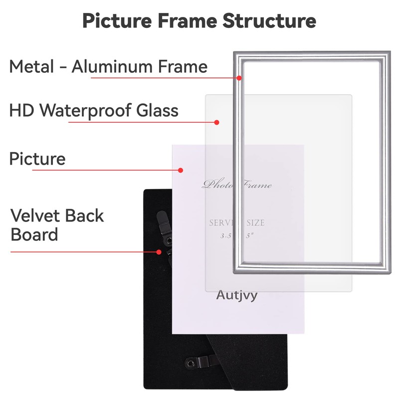 Autjvy 3.5x5 Picture Frame Silver Brushed Modern Simple Thin Aluminum