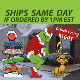 8mm Corrugated Plastic HUGE 48"H x 21"W GRINCH <RIGHT FACING> + MAX + Whoville Pole