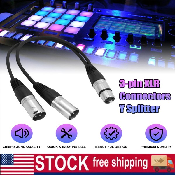 Universal 1 ft 3Pin XLR Female To Dual 2 Male