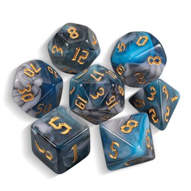 QMAY DND Dice Polyhedral Dice Set - 7 Pieces for Dungeon and Dragons MTG RPG D&D D20, D12, D10, D%, D8, D6, D4 (Blue with Black with White)