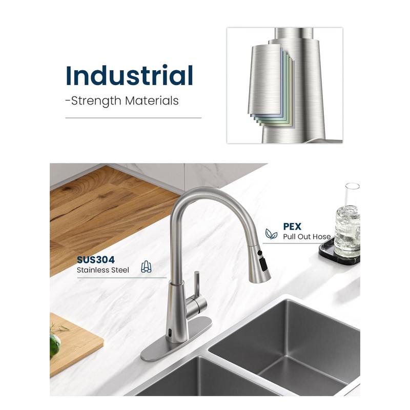 APPASO Touchless Kitchen Faucet with Soap Dispenser Brushed Nickel, Side