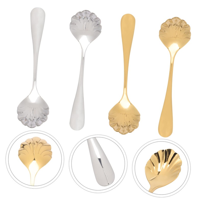 KICHOUSE -Plated Sugar Shell Spoons 4pcs Stainless Steel Spoons for