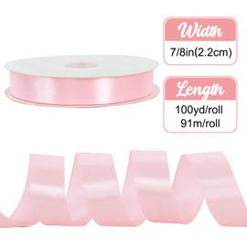 TONIFUL 7/8 Inch x 100yds Pink Satin Ribbon Thin Solid Frabic Ribbons for Gift Wrapping, DIY Crafts Bows, Invitations, Floral Bouquets, Christmas Wedding Party Valentine's Decor