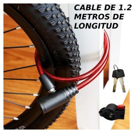 Candado Cadena Bicicleta Moto Scooter Alta Seguridad Cable Acero Reforzado Trenzado Antirrobo Recubrimiento Pvc Con Llaves Y Portacandado Rojo