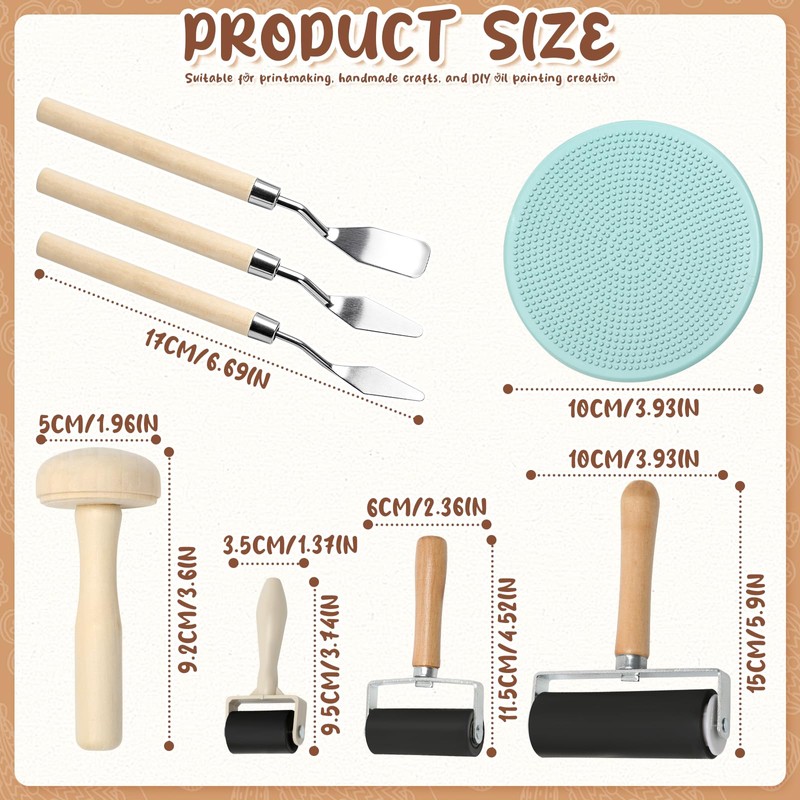 Brayer Roller Kits for Crafts, Printmaking Ink Tools with 3