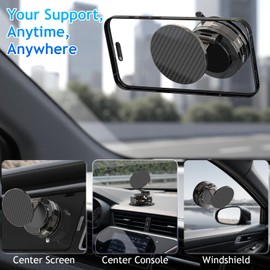 NZKEEYZI Phone Holders for Your Car, Compatible with MagSafe, Ultra Vacuum Suction Cup Mount, 360° Rotation, Car Phone Holder Compatible with All Models, Carbon Fiber Coffee