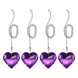 PATIKIL 21 Inch Crystal Ceiling Fan Pull Chains, 4 Pcs Beaded Ball Fan Pull Chain Heart Ceiling Fan Extender with Ball Chain Connector for Ceiling Light Lamp Fans, Purple