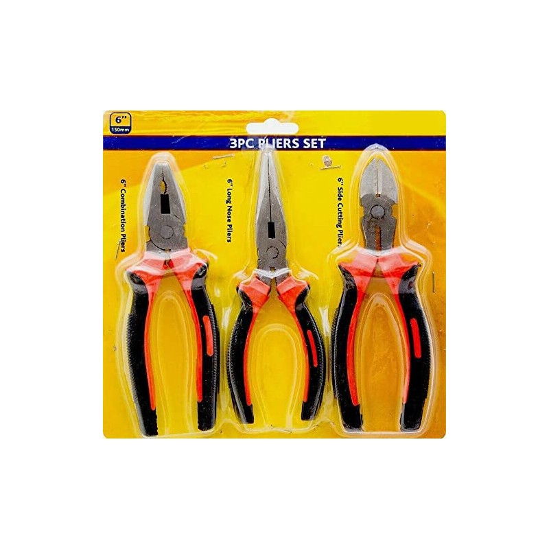 3PC HEAVY DUTY 150mm COMBINATION LONG NOSE SIDE CUTTER CUTTING
