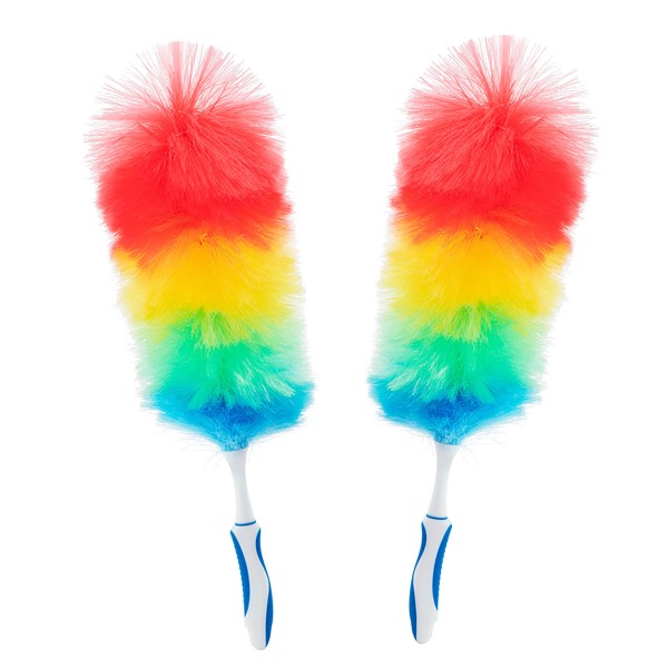 Superio Rainbow Feather Duster for Cleaning, 2 Pack Plastic Dust Remover with Grip Handle, Great for Homes, Ceilings, Fans, and Furniture