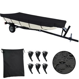 QEWTYI 14ft Jon Boat Cover- Waterproof Heavy Duty Trailable Jon Boat Cover Fits Jon Boat 14ft Long Black…