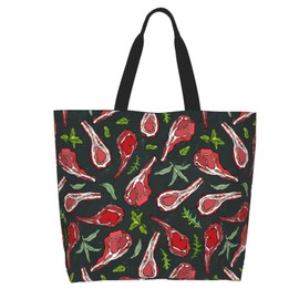 Cuczpau Steak Beef Leg Tote Bag Beach Bag for Women Reusable Grocery Large Shopping Shoulder Bag Travel Handbag