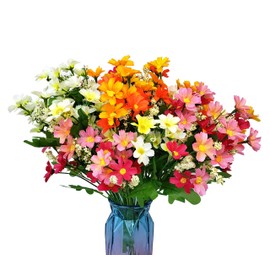 EverWin Artificial Fake Flowers Daisies Bulk Bouquets for Decoration Outdoors Silk Faux Wild Multicolor Colorful Flowers Daisy with Stems for Outdoors Decoration Crafts Table Centerpieces (No Vase)