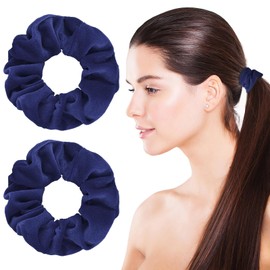 WLLHYF 2 Pcs Pink Velvet Hair Scrunchies Hairs Bands, Navy blue