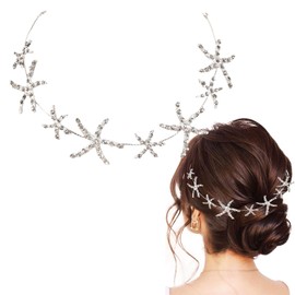 Jaczora Silver Starfish Hair Vine Seashell Headband Beach Wedding Hair Accessories for Women