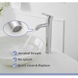 Greenspring Vessel Sink Bathroom Faucet Chrome Single Hole Single Handle Modern Lavatory Vanity Bowl Faucets Tall Body with Pop Up Drain Without Overflow Supply Line