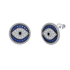 YFN Evil Eye Earrings 925 Sterling Silver Blue Evil Eye Stud Earrings Crystal Wedding Earrings Cute Jewelry Gifts for Women and Girls, Sterling Silver, Cubic Zirconia