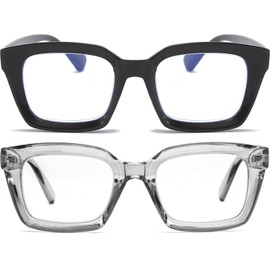 REAVEE 2 Pack Oprah Style Oversized Reading Glasses for Women Men Blue Light Blocking, Ladies Stylish Retro Square Large Computer Readers (Black/Grey 2.5x)