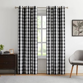 Amzdecor Black White Buffalo Plaid Full Blackout Curtains 84 Inch Long for Bedroom Living Room Farmhouse Check Patterned Drapes Thermal Insulated Soundproof Grommet Window Treatment, 2 Panels, 40"x84"