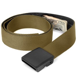 LEACOOLKEY Money Belt for Men for Travel Safety Nylon Military Tactical Men's Belt Cashsafe Hidden Money Bag, F brown