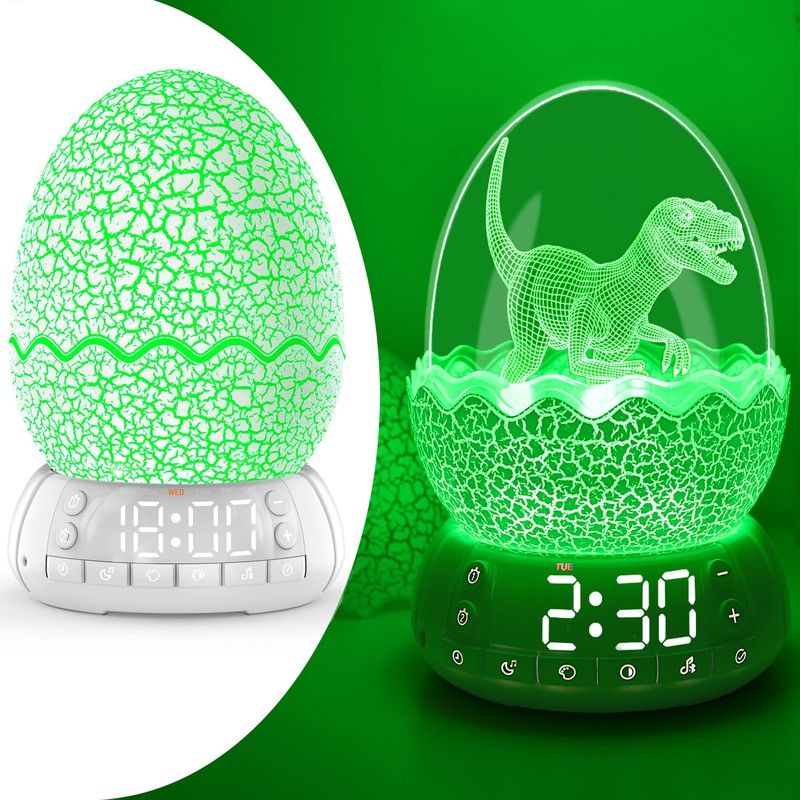 Dinosaur Egg Alarm Clock for Kids, Wake Up Light, Bluetooth