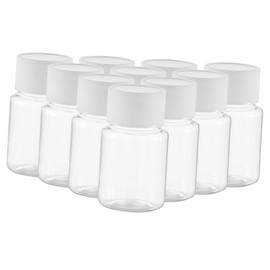 Hoement 10 Pcs of 30ml Mini Clear Pill Containers with Lids - Portable Liquid Dispensers for Toiletries - Travel Lotion Container - Compact Empty Plastic Cylindrical Reagent Bottles