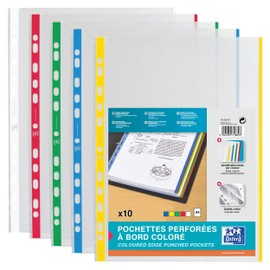 Oxford Pack of 10 A4 Document Wallets with Coloured Edge Clear Open Top