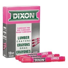 Dixon Industrial Lumber Marking Crayons, 4.5" x 1/2" Hex, Pink, 12-Pack (52600)