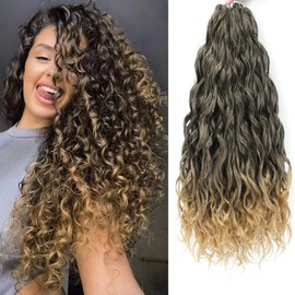 FANWYFYU 6Packs Deep Wavy Twist Crochet Braids Hair 18Inch French Curly Braiding Hair Pre-Looped Long Bohemian Crochet Hairs Water Wave Synthetic Curly Hair Extensions for Women and Girls (T1B-27)