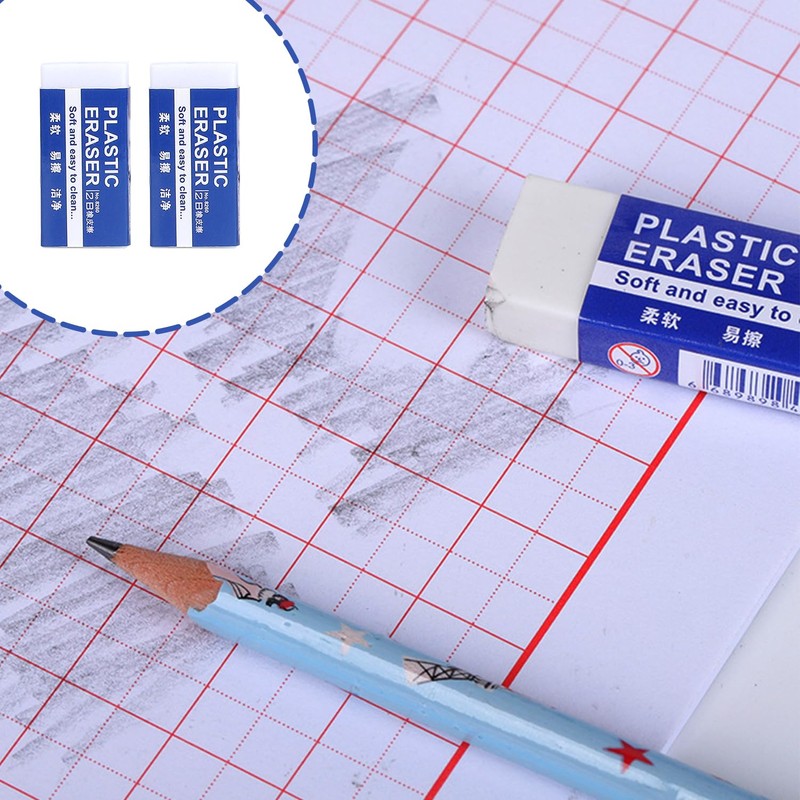 Bojueshaw 2pcs White PVC Pencil Erasers,Classic 2B Pencil Erasers,Student Drawing