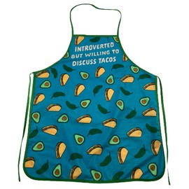 Crazy Dog T-Shirts Introverted But Willing to Discuss Tacos Funny Cinco De Mayo Graphic Kitchen Accessories Funny Graphic Kitchenwear Cinco De Mayo Cool Food Novelty Discuss Apron